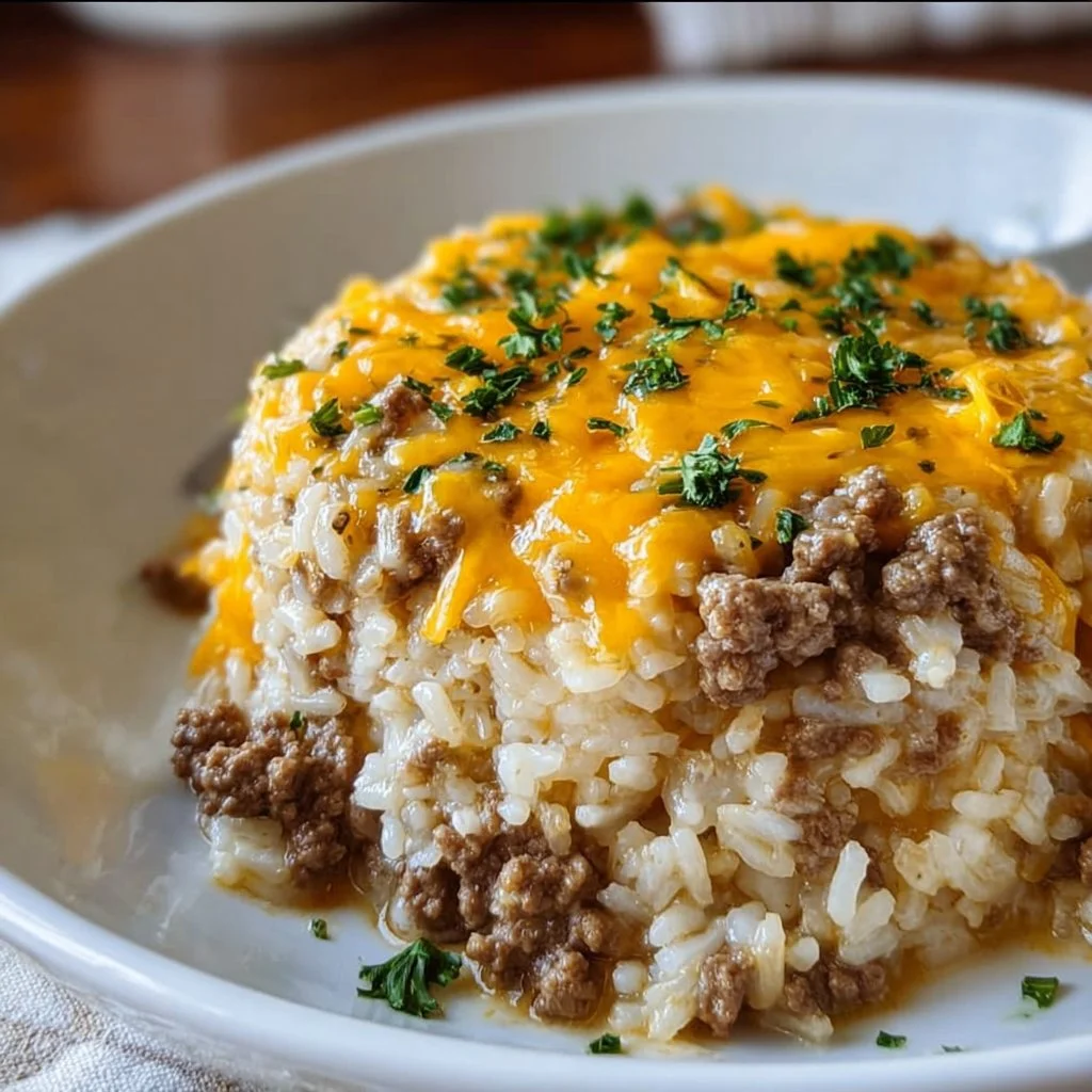 Cheesy Ground Beef and Rice Casserole