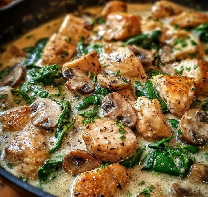 Creamy Chicken Mushroom Spinach Skillet