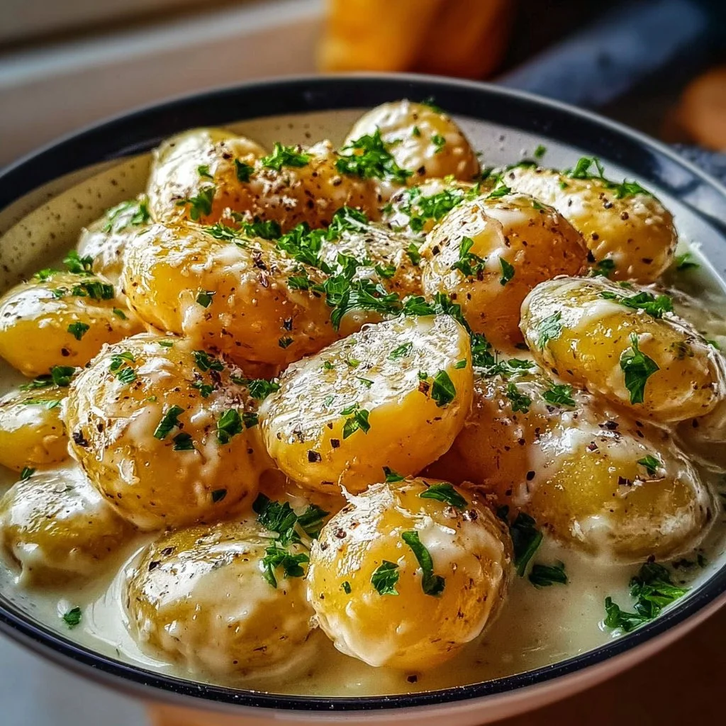 Creamy Garlic Sauce Baby Potatoes