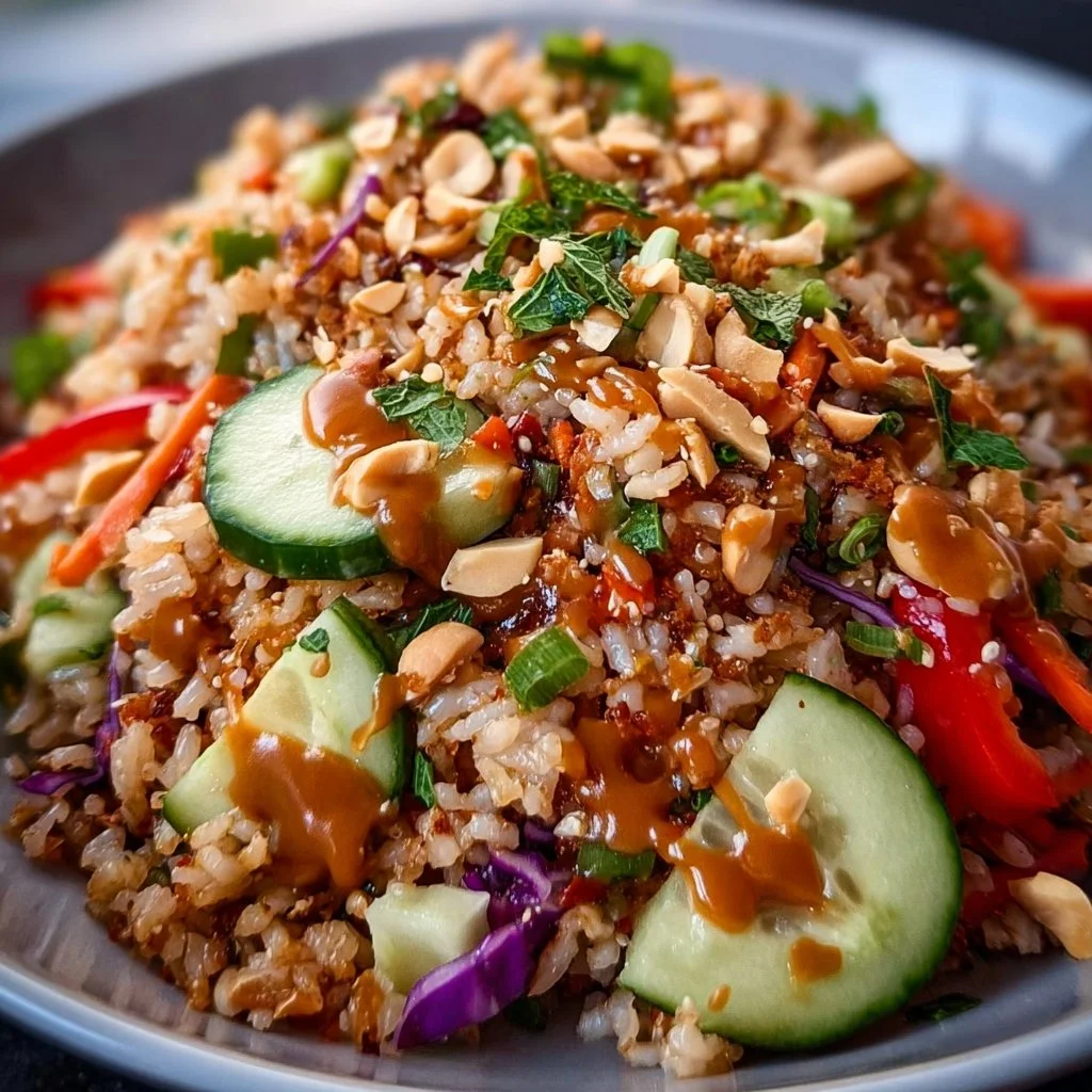 Crispy Rice Salad with Peanut Sesame Dressing