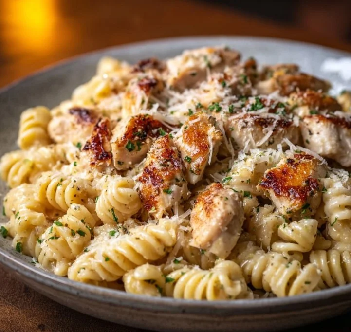 Crockpot Garlic Parmesan Chicken Pasta