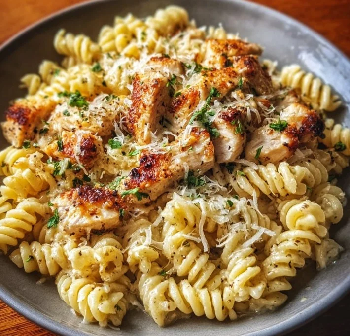 Crockpot Garlic Parmesan Chicken Pasta