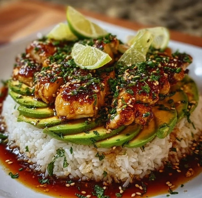 Easy Honey Lime Chicken with Avocado Rice Stacks