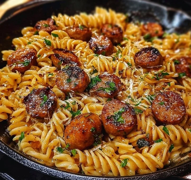 Sticky Honey Garlic Sausage Pasta Skillet