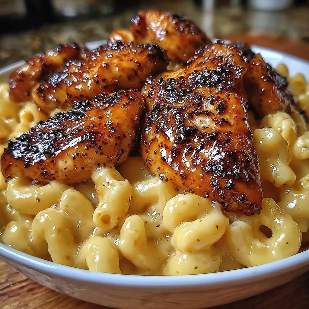 Sweet and Spicy Honey Pepper Chicken with Creamy Macaroni and Cheese